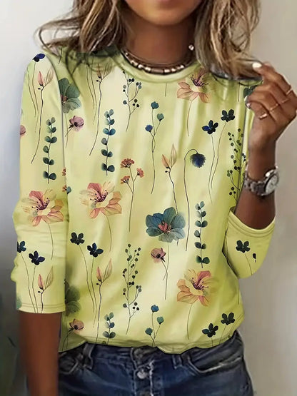 Floral Print Crew Neck Long Sleeve T-Shirt