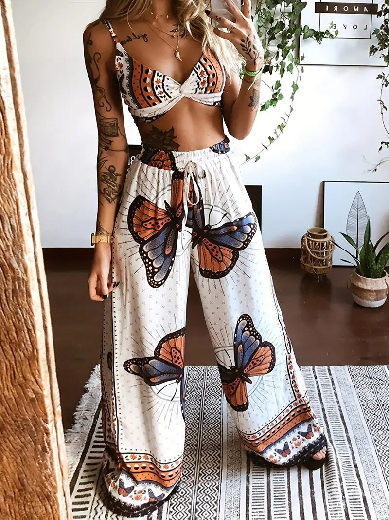 Boho Butterfly Print Two-piece Set